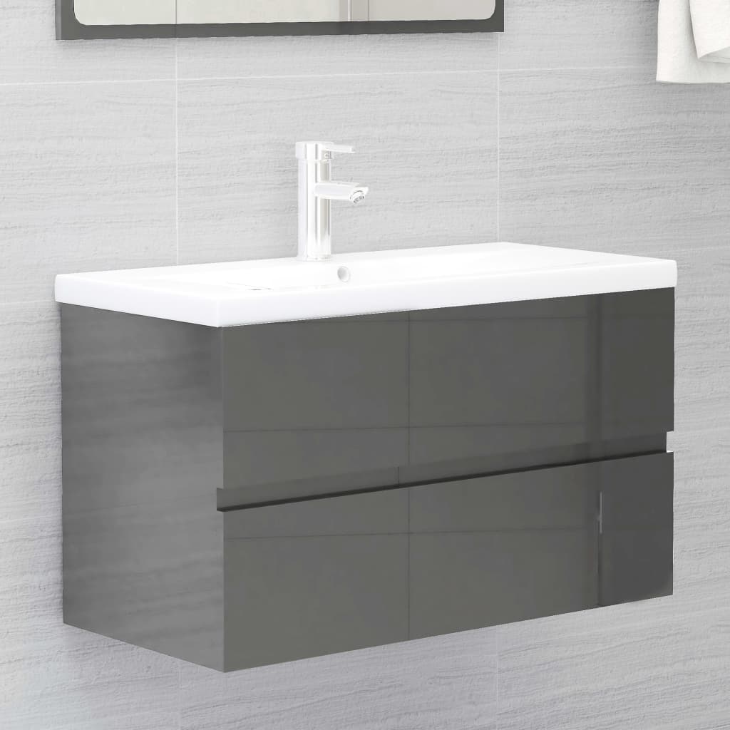 Waschbeckenunterschrank Hochglanz-Grau 80x38,5x45 cm