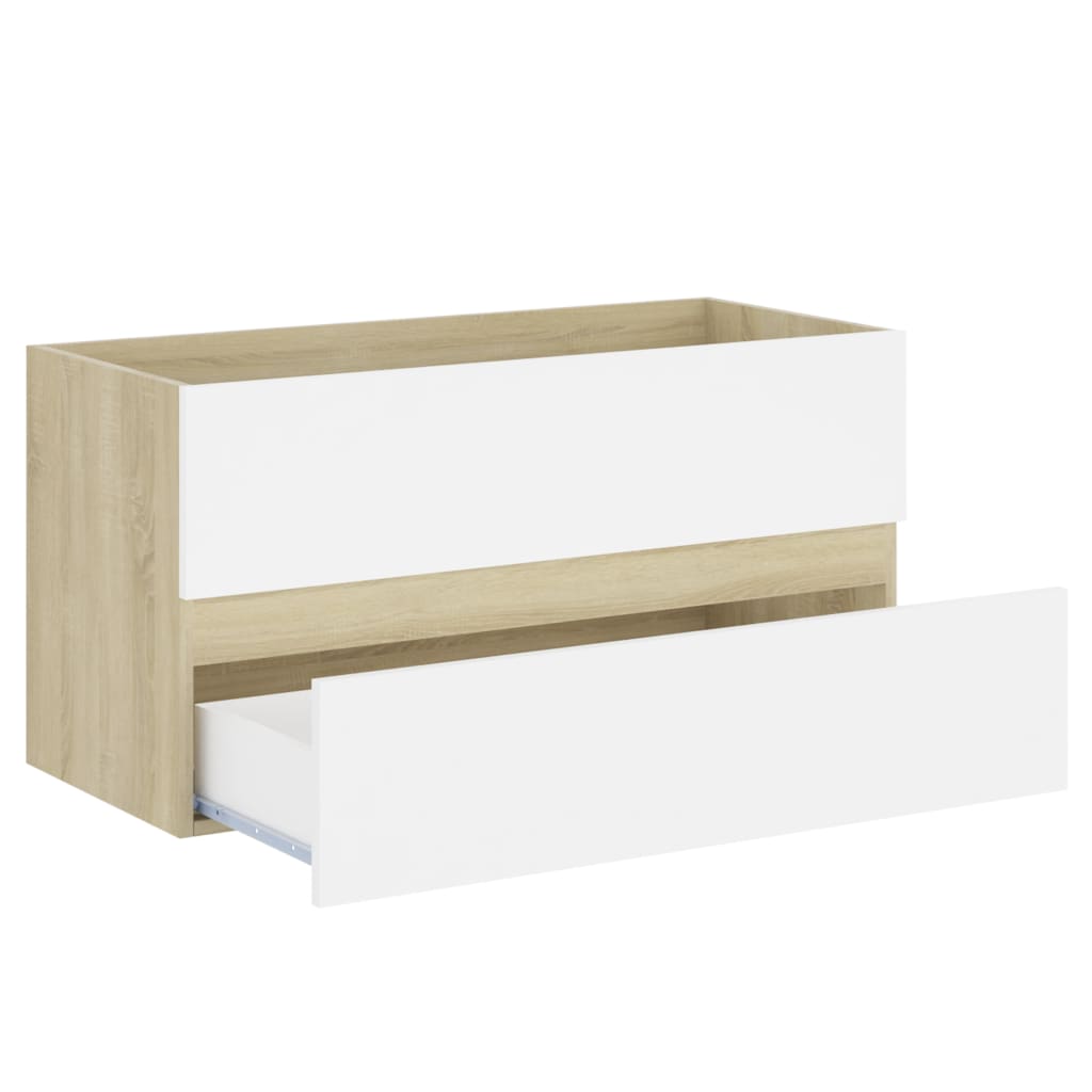 Waschbeckenunterschrank Weiß Sonoma-Eiche 90x38,5x45 cm