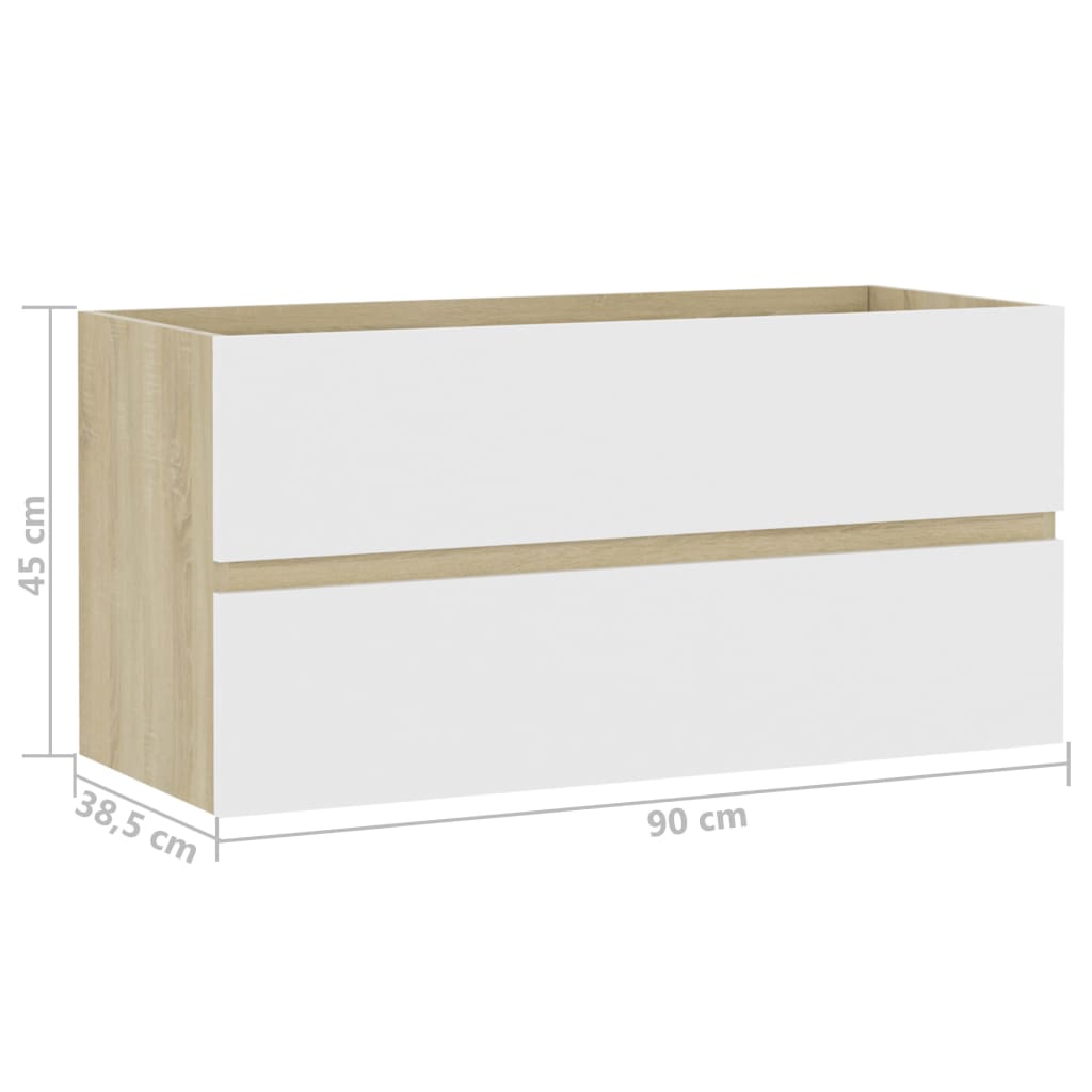 Waschbeckenunterschrank Weiß Sonoma-Eiche 90x38,5x45 cm