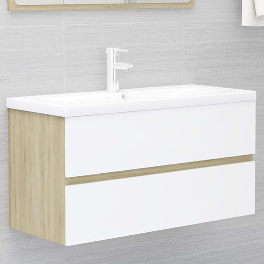 Waschbeckenunterschrank Weiß Sonoma-Eiche 90x38,5x45 cm