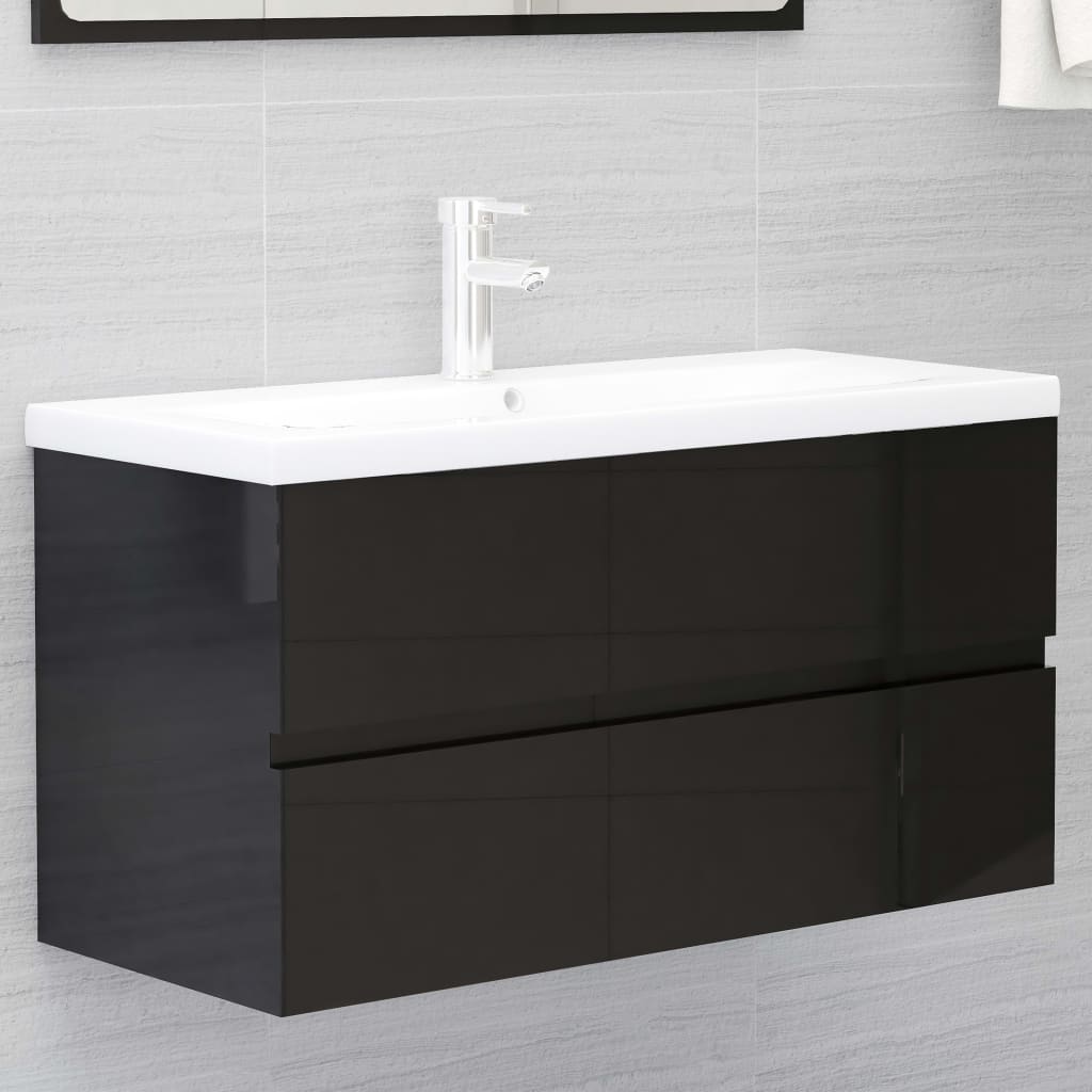 Waschbeckenunterschrank Hochglanz-Schwarz 90x38,5x45 cm