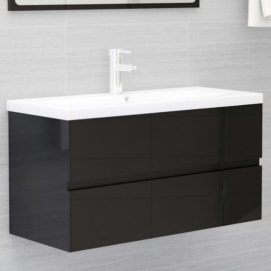 Waschbeckenunterschrank Hochglanz-Schwarz 90x38,5x45 cm