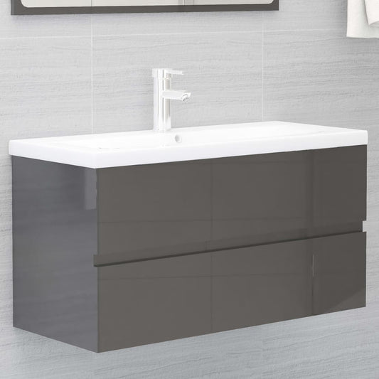 Waschbeckenunterschrank Hochglanz-Grau 90x38,5x45cm