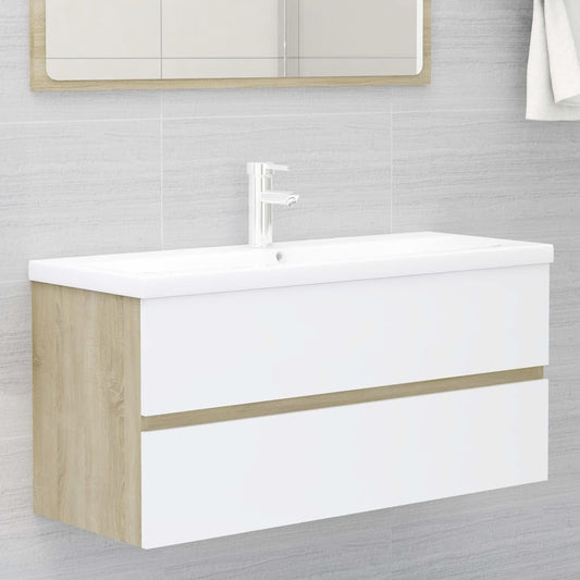 Waschbeckenunterschrank Weiß Sonoma-Eiche 100x38,5x45 cm