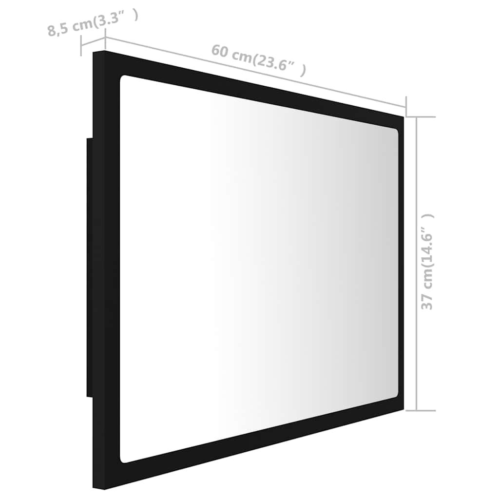 LED-Badspiegel Schwarz 60x8,5x37 cm Acryl