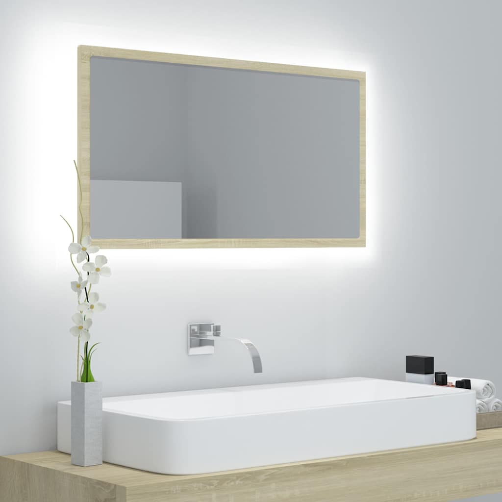 LED-Badspiegel Sonoma-Eiche 80x8,5x37 cm Acryl