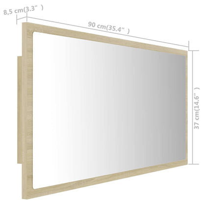 LED-Badspiegel Sonoma-Eiche 90x8,5x37 cm Acryl