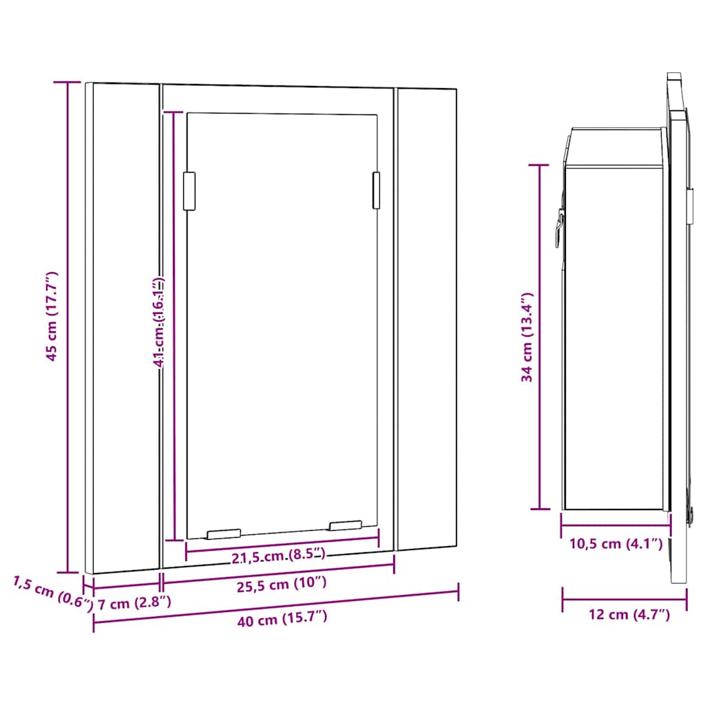 LED-Bad-Spiegelschrank Sonoma-Eiche 40x12x45 cm Acryl