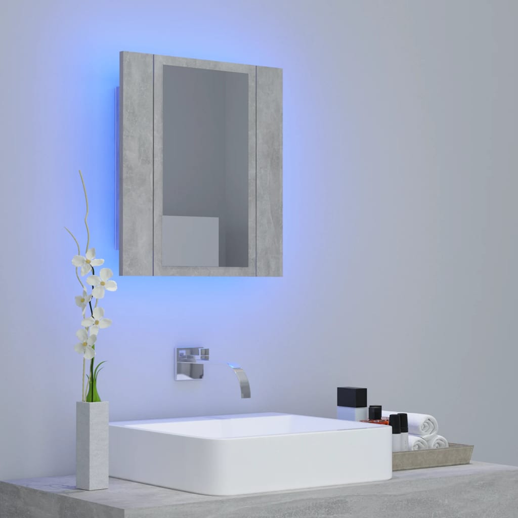Armoire de toilette LED avec miroir de salle de bain gris béton 40x12x45 cm acrylique