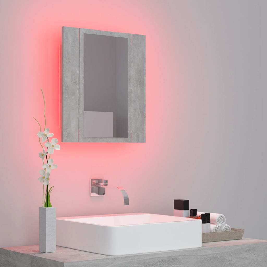 Armoire de toilette LED avec miroir de salle de bain gris béton 40x12x45 cm acrylique