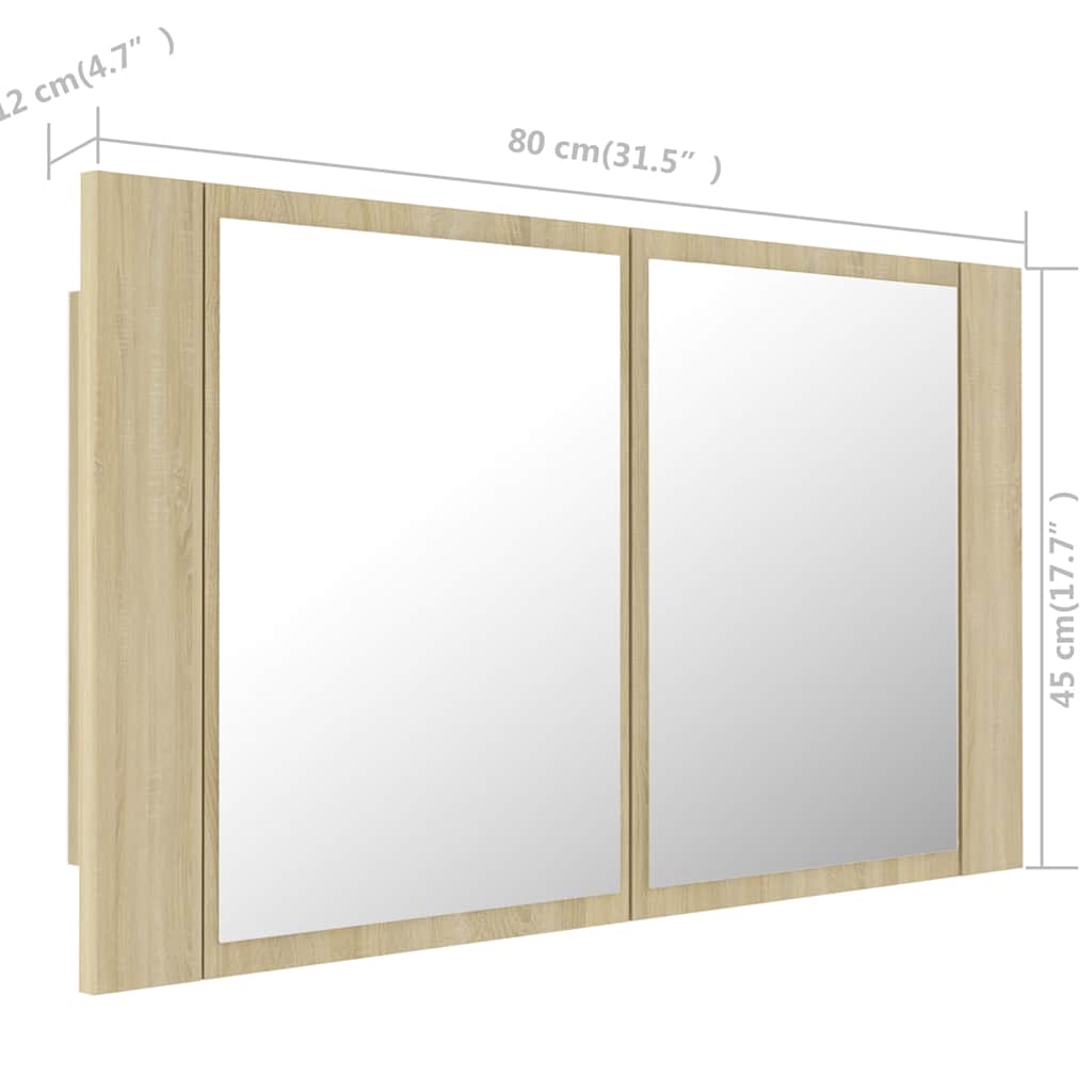 LED-Bad-Spiegelschrank Sonoma-Eiche 80x12x45 cm Acryl