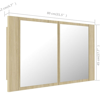 LED-Bad-Spiegelschrank Sonoma-Eiche 80x12x45 cm Acryl