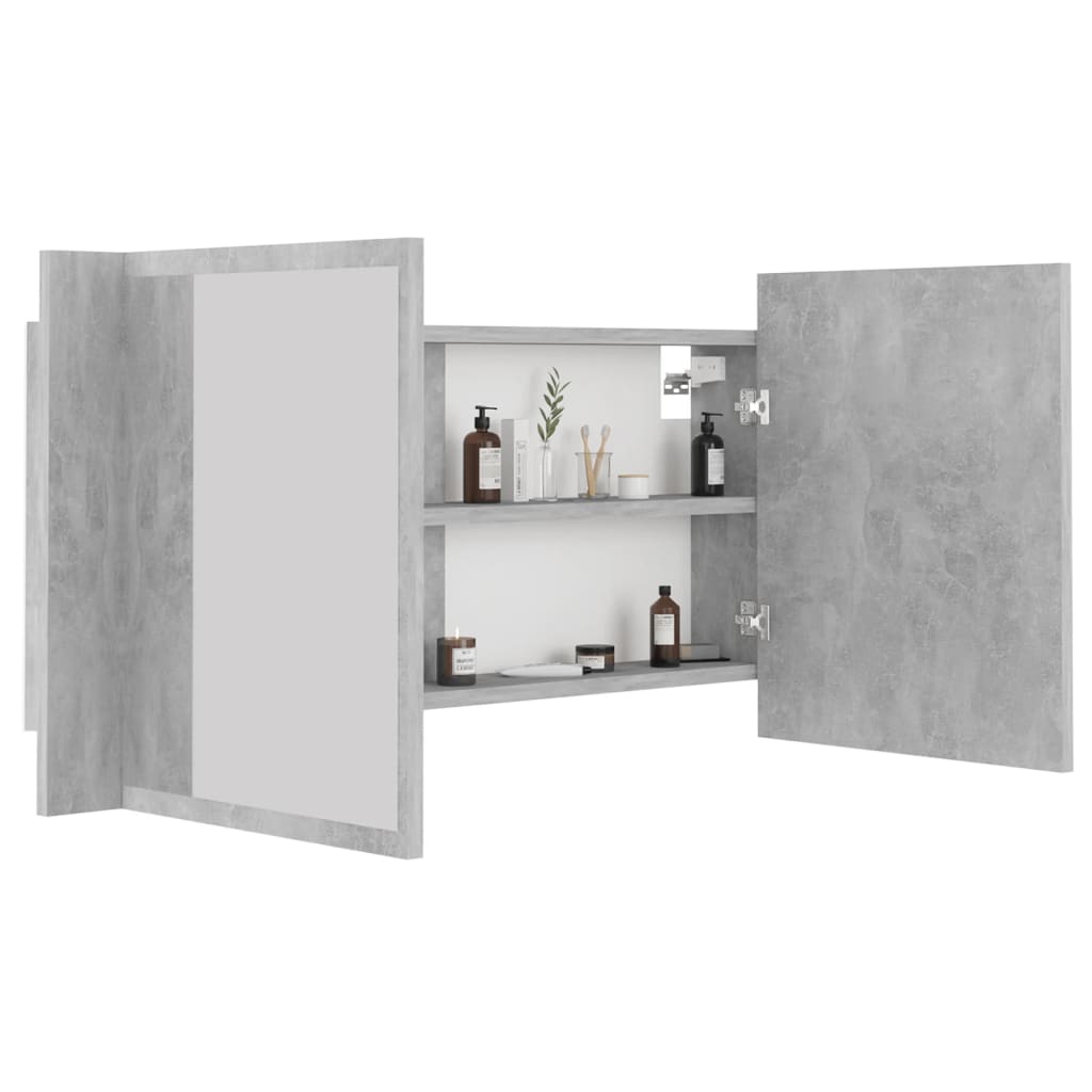 Armoire de toilette LED avec miroir de salle de bain gris béton 90x12x45 cm acrylique