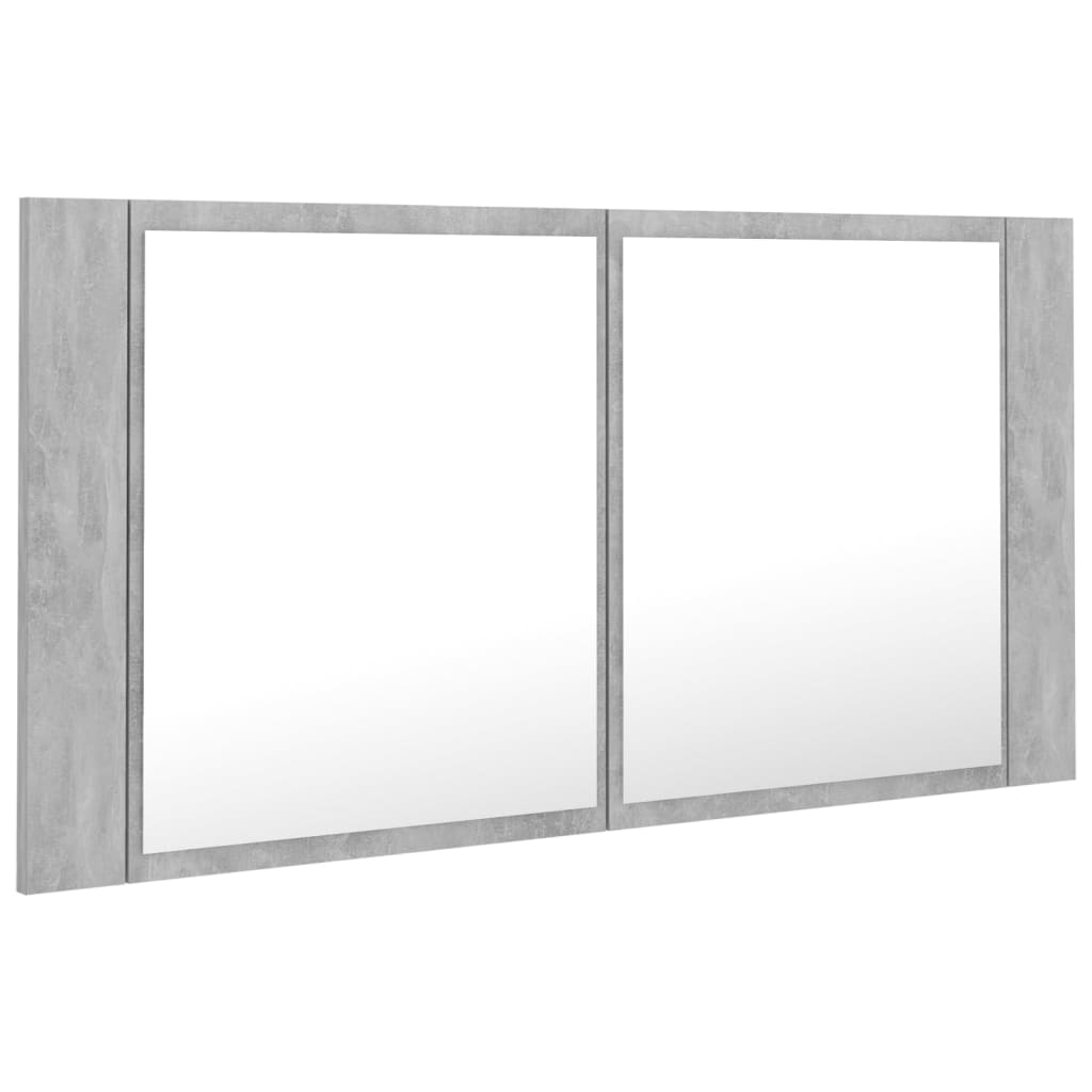 Armoire de toilette LED avec miroir de salle de bain gris béton 90x12x45 cm acrylique