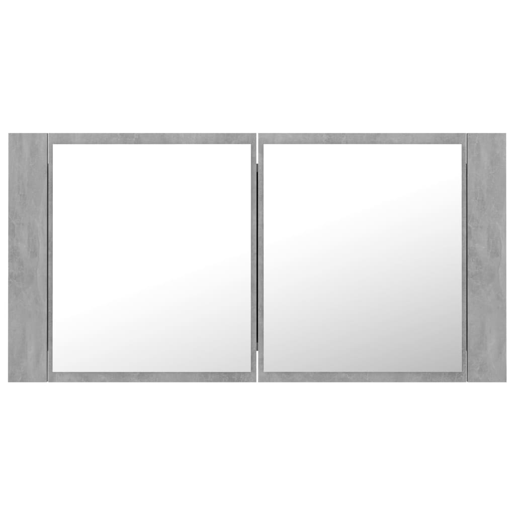 Armoire de toilette LED avec miroir de salle de bain gris béton 90x12x45 cm acrylique