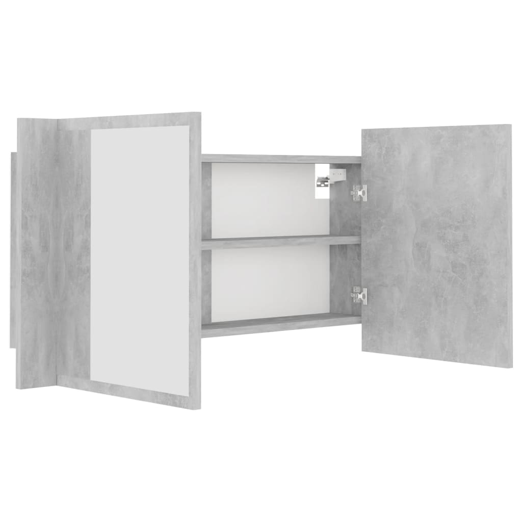 Armoire de toilette LED avec miroir de salle de bain gris béton 90x12x45 cm acrylique
