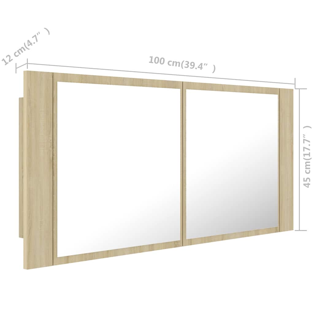 LED-Bad-Spiegelschrank Sonoma-Eiche 100x12x45 cm Acryl