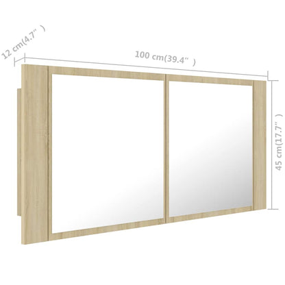 LED-Bad-Spiegelschrank Sonoma-Eiche 100x12x45 cm Acryl