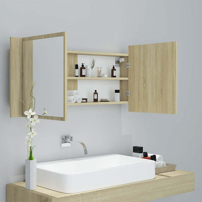 LED-Bad-Spiegelschrank Sonoma-Eiche 100x12x45 cm Acryl