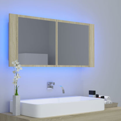 LED-Bad-Spiegelschrank Sonoma-Eiche 100x12x45 cm Acryl