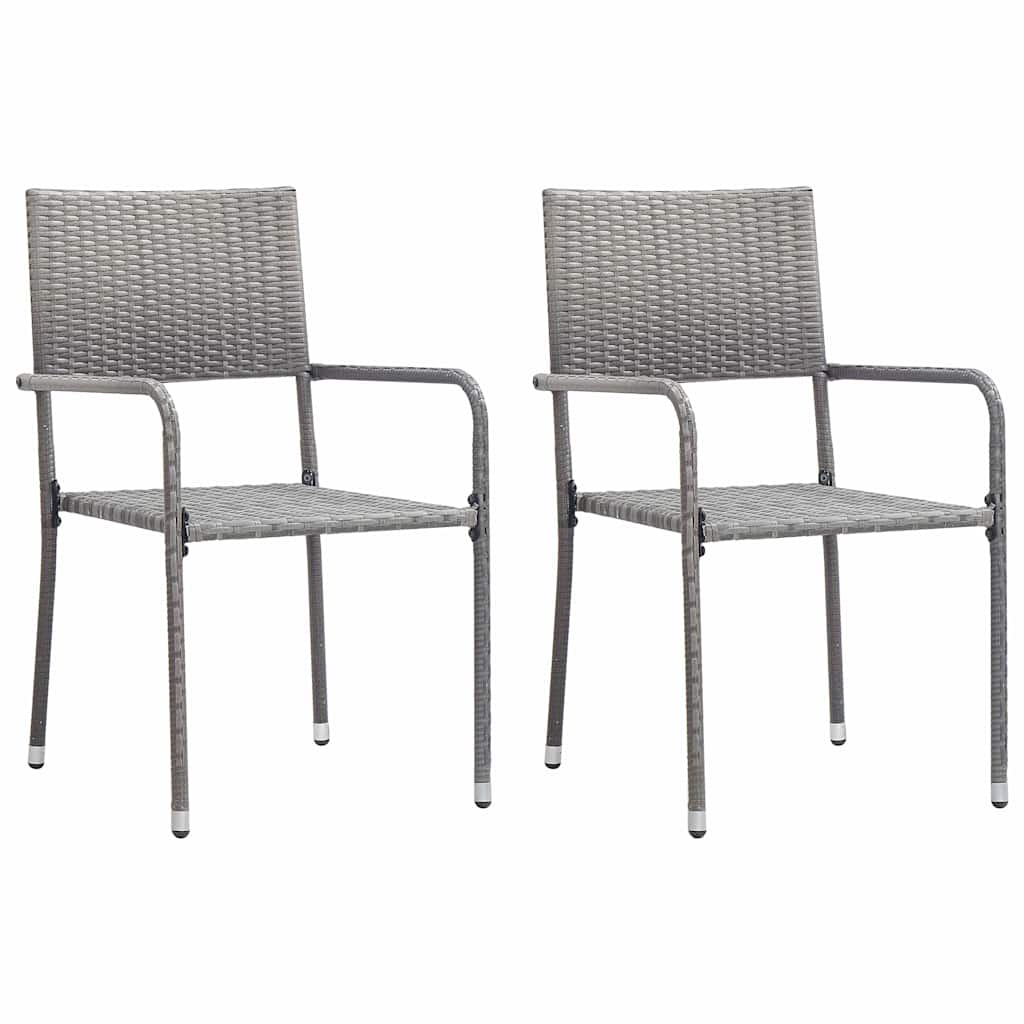 3-tlg. Garten-Essgruppe Poly Rattan & Massivholz Akazie Grau