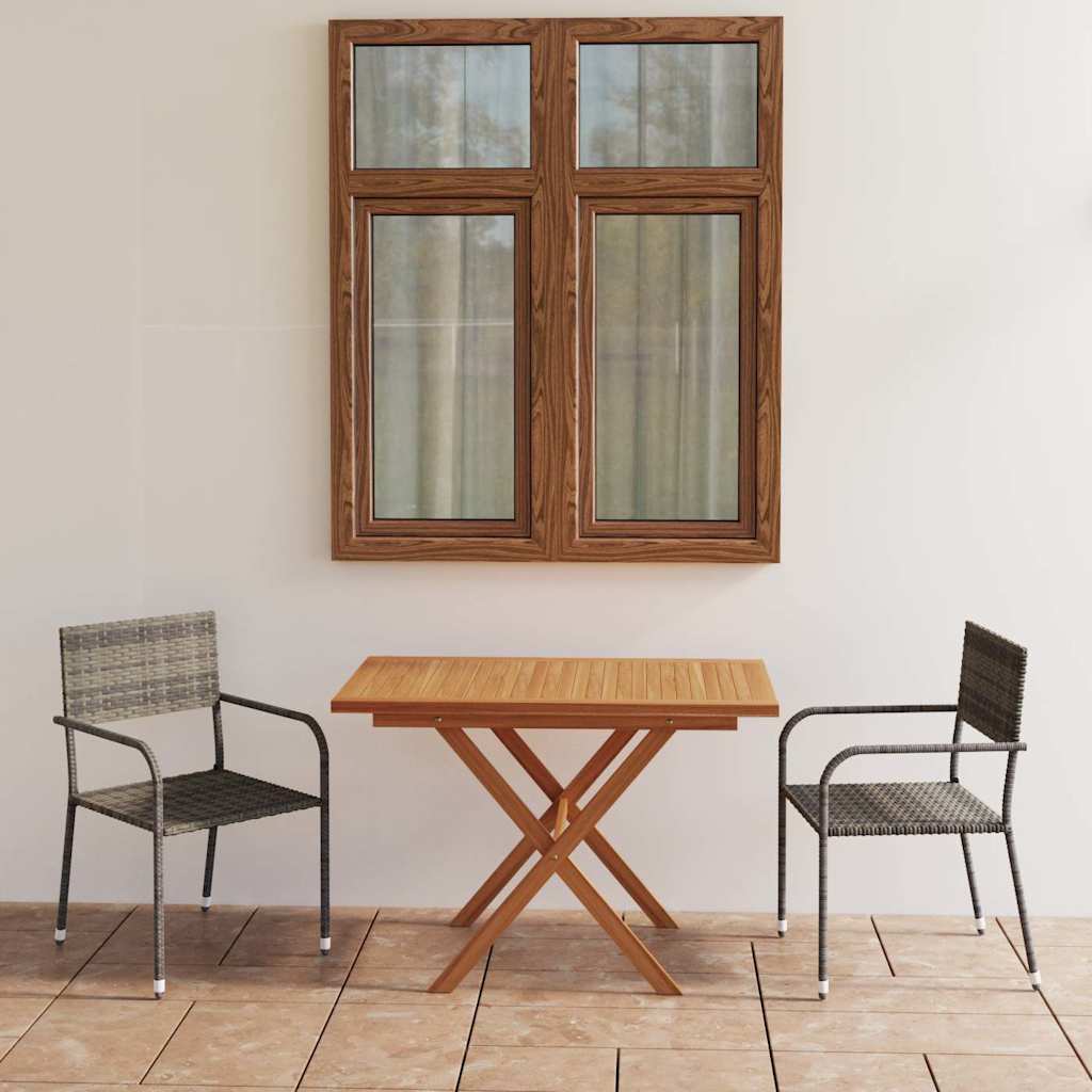 3-tlg. Garten-Essgruppe Poly Rattan & Massivholz Akazie Grau
