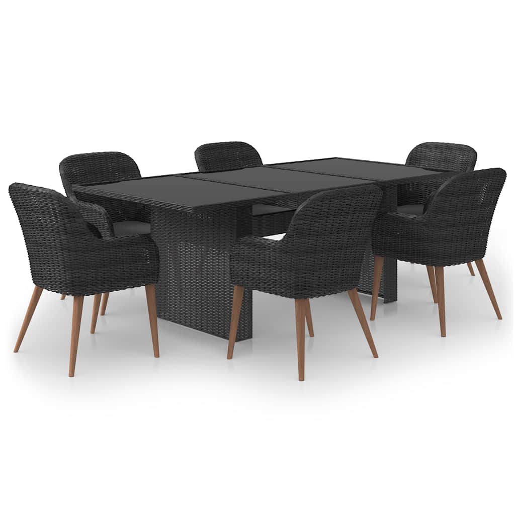 7-tlg. Garten-Essgruppe Poly Rattan Schwarz