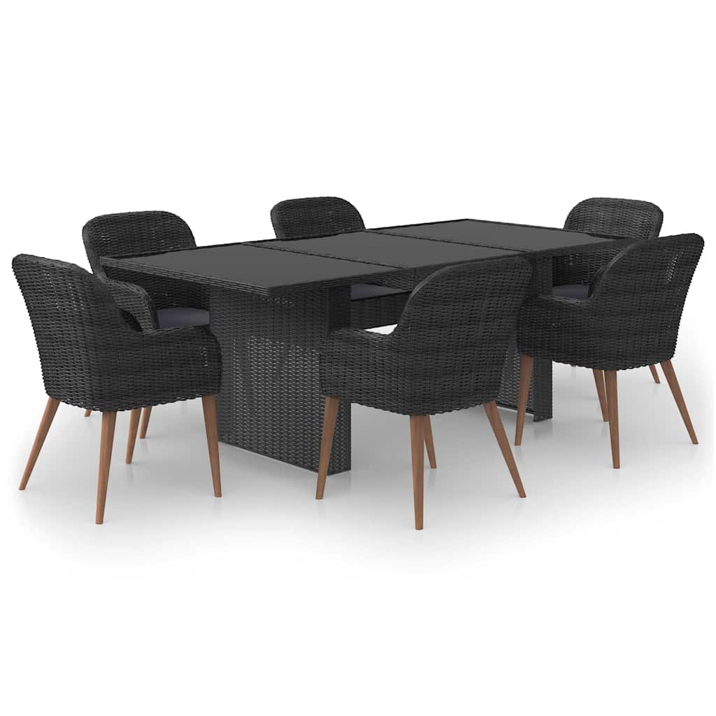 7-tlg. Garten-Essgruppe Poly Rattan Schwarz