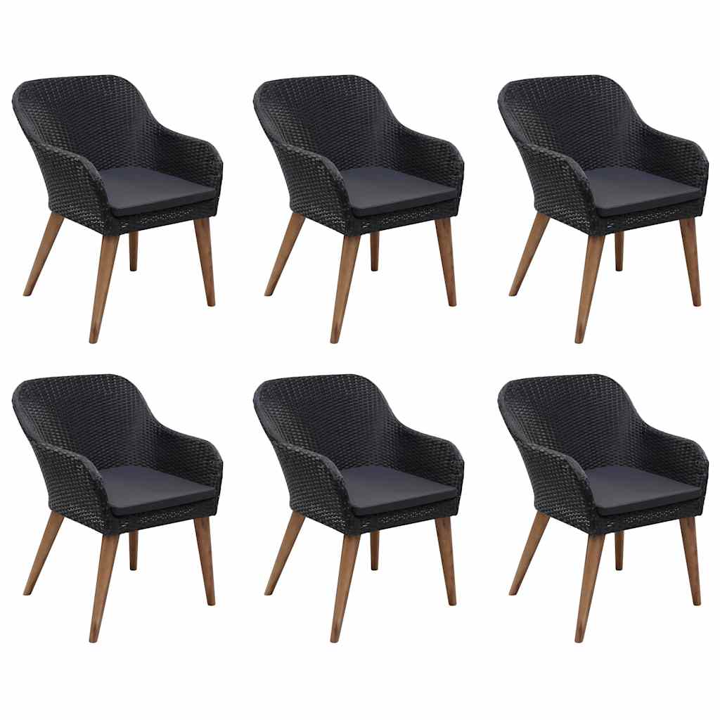 7-tlg. Garten-Essgruppe Poly Rattan Schwarz