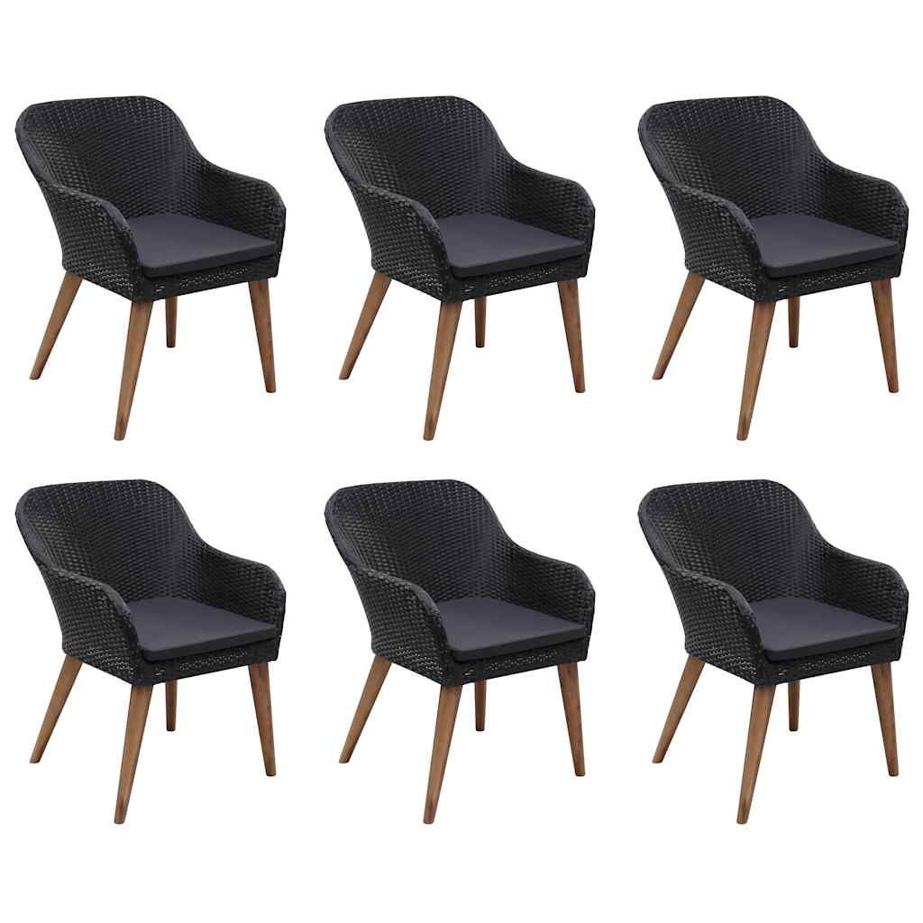 7-tlg. Garten-Essgruppe Poly Rattan Schwarz