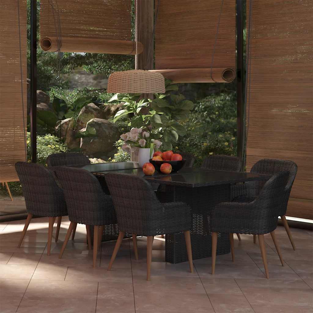 9-tlg. Garten-Essgruppe Poly Rattan Schwarz