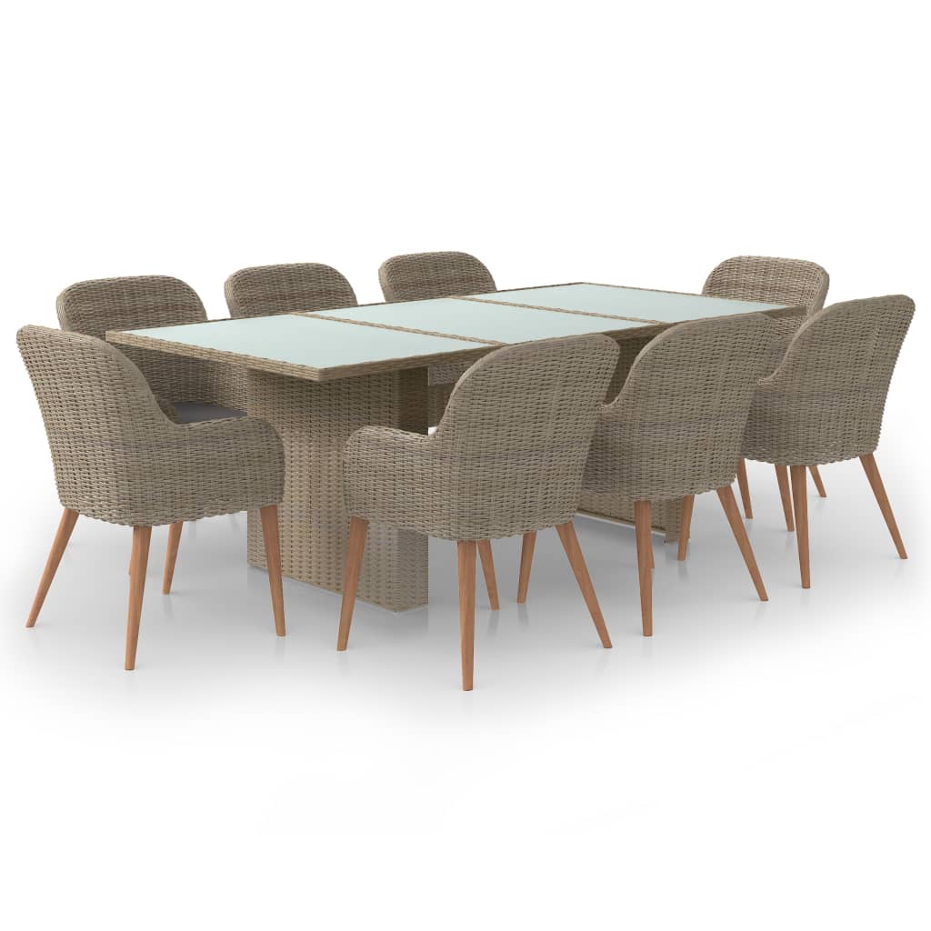 9-tlg. Garten-Essgruppe Poly Rattan Braun