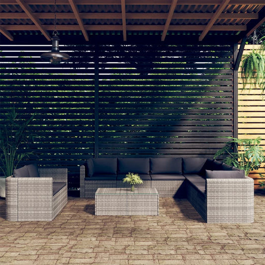 Salon de jardin 10 pièces avec coussins, en résine tressée, gris