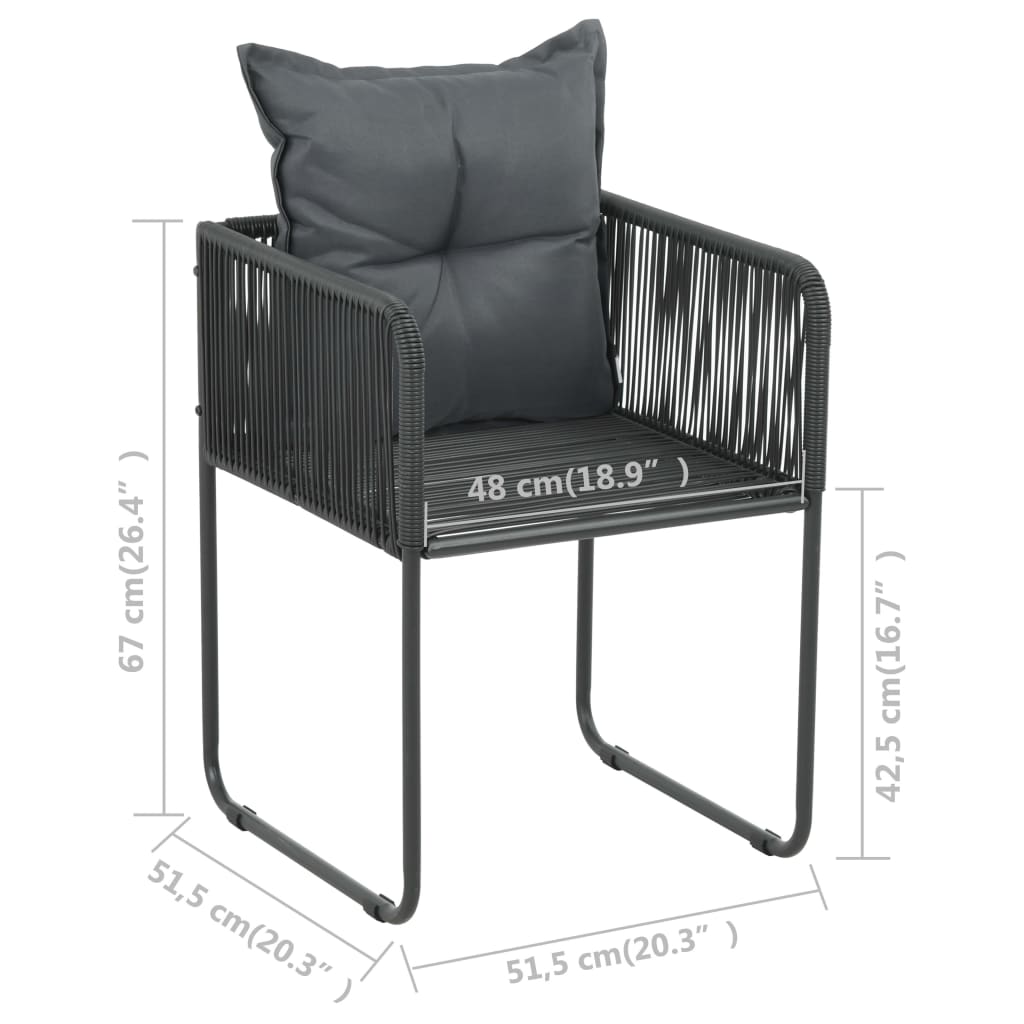 3-tlg. Garten-Essgruppe PVC Rattan Schwarz