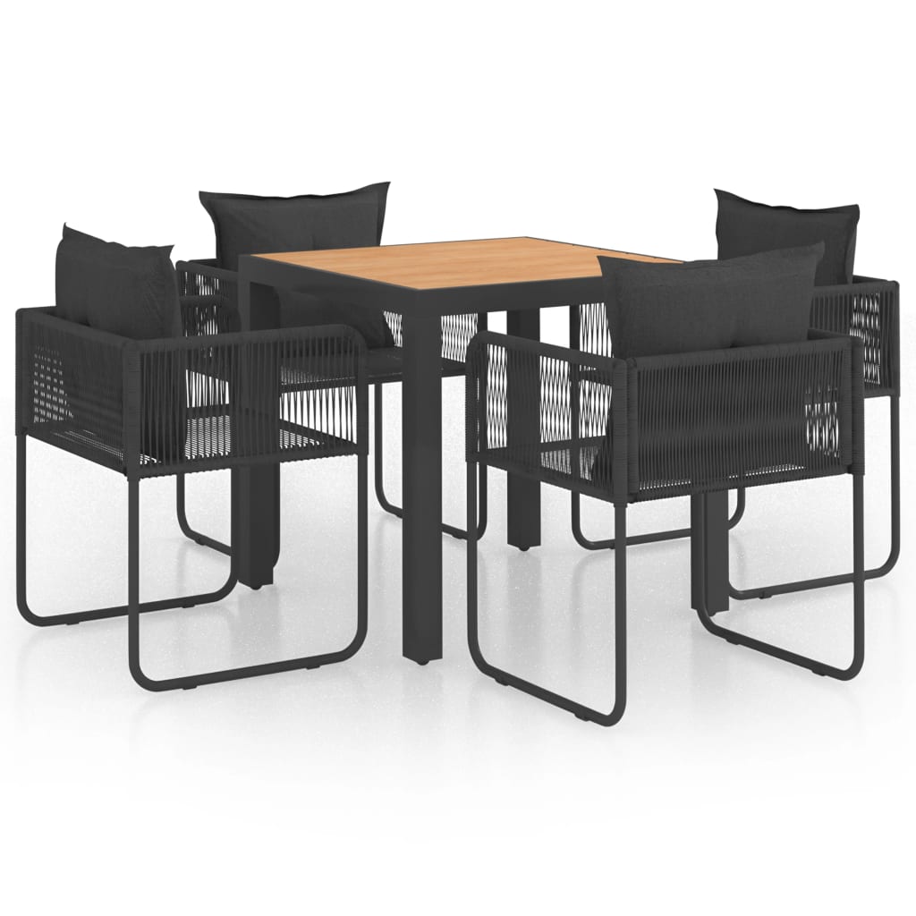 5-tlg. Garten-Essgruppe PVC Rattan Schwarz und Braun