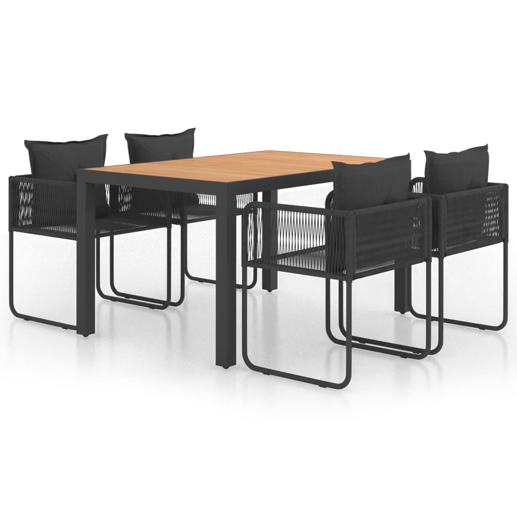 5-tlg. Garten-Essgruppe PVC Rattan Schwarz und Braun