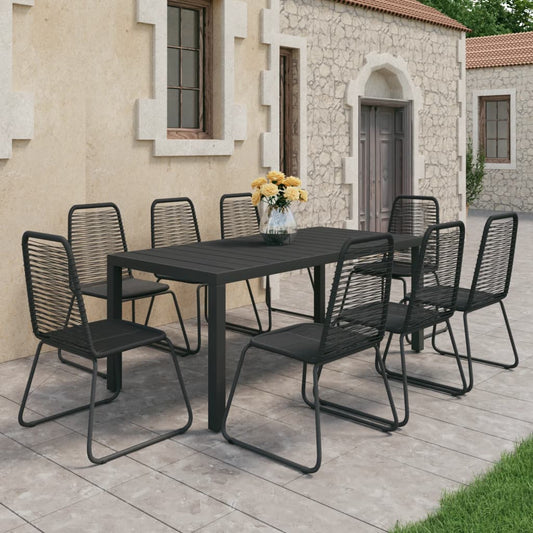 9-tlg. Garten-Essgruppe PVC Rattan Schwarz