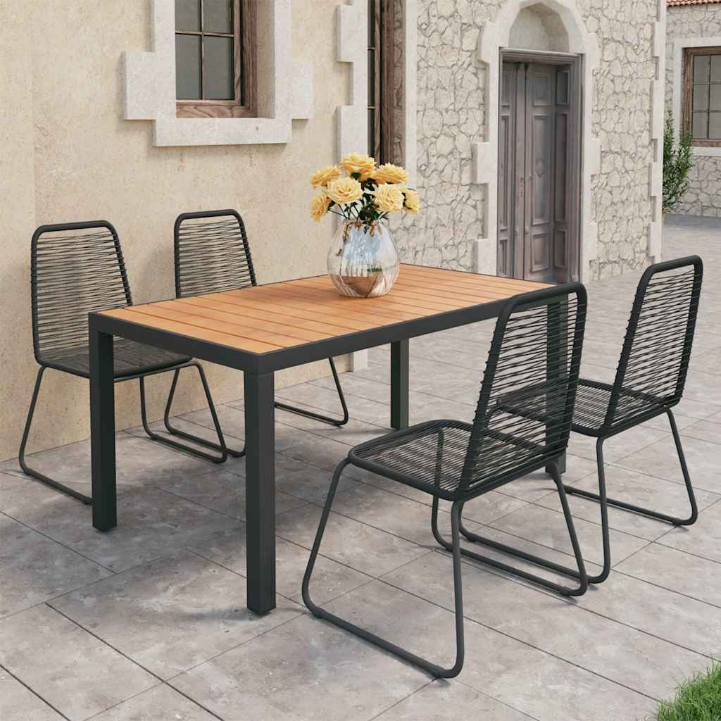5-tlg. Garten-Essgruppe PVC Rattan Schwarz und Braun