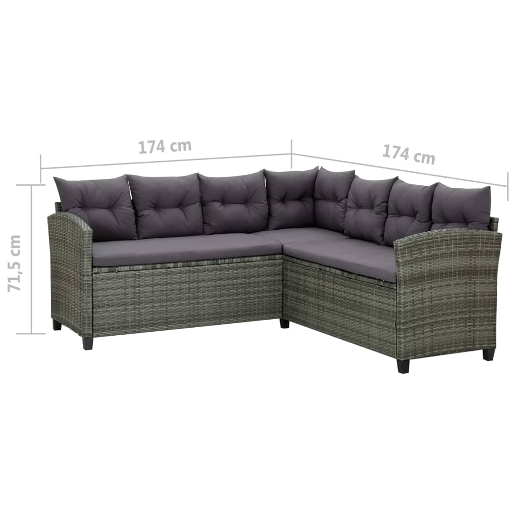 6-tlg. Garten-Lounge-Set mit Auflagen Poly Rattan Grau