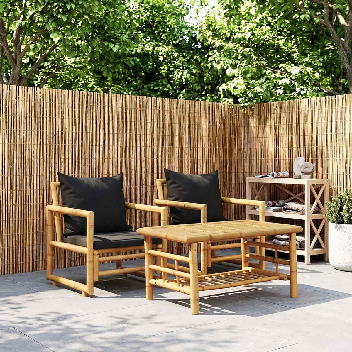 Gartenstühle mit Kissen 2 Stk. Bambus