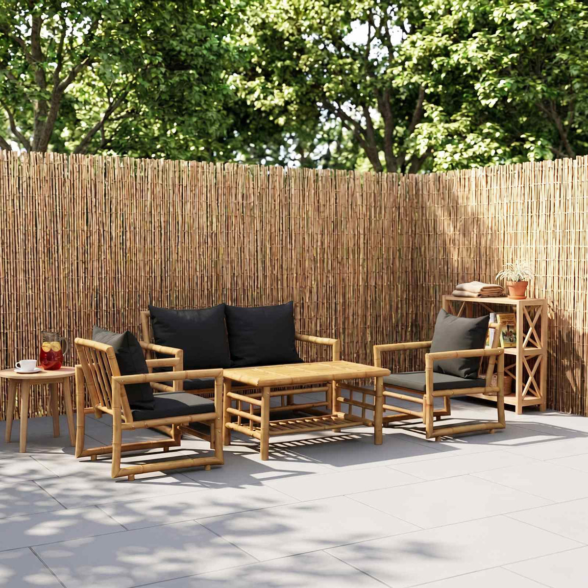 4-tlg. Garten-Lounge-Set mit Auflagen Bambus