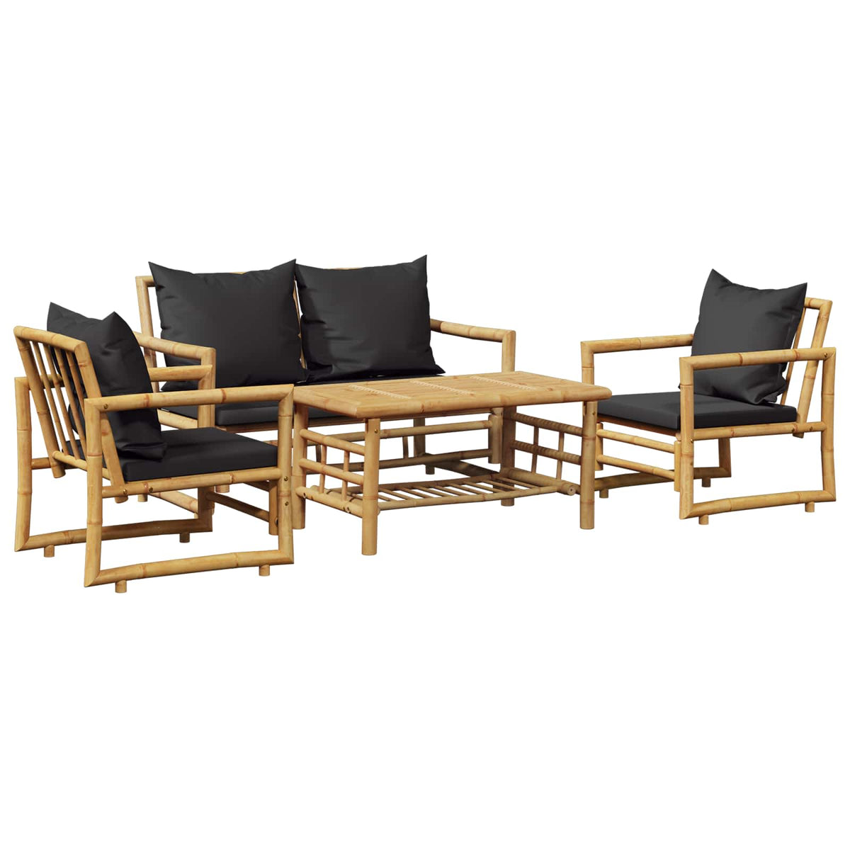 4-tlg. Garten-Lounge-Set mit Auflagen Bambus