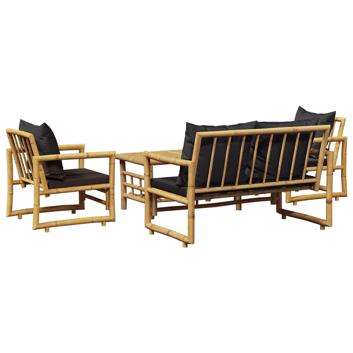 4-tlg. Garten-Lounge-Set mit Auflagen Bambus