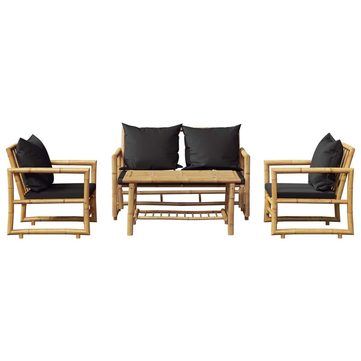 4-tlg. Garten-Lounge-Set mit Auflagen Bambus