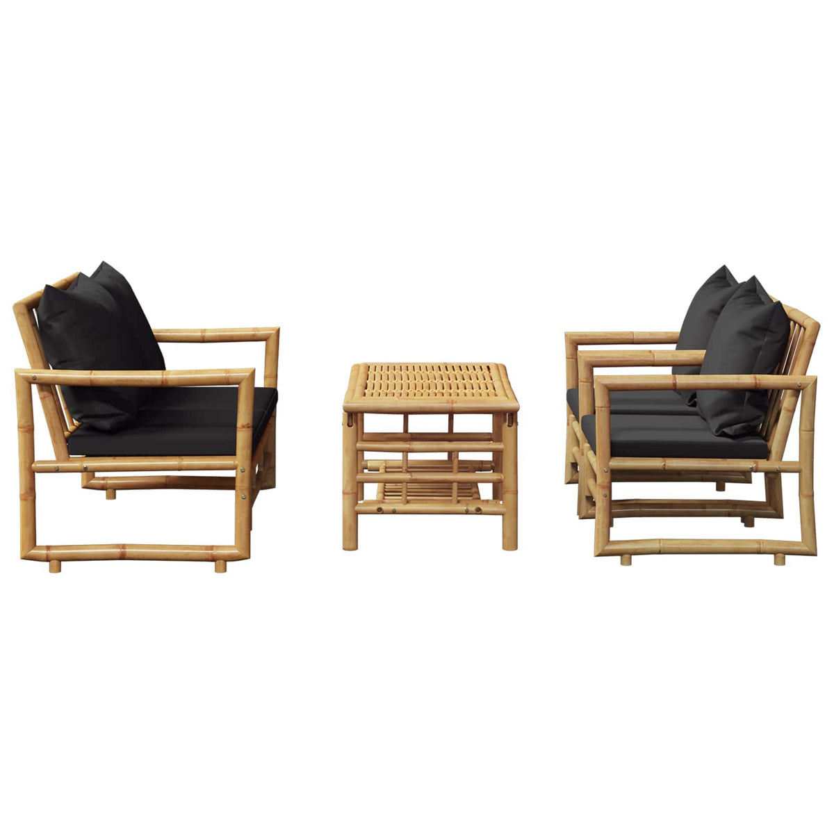 4-tlg. Garten-Lounge-Set mit Auflagen Bambus