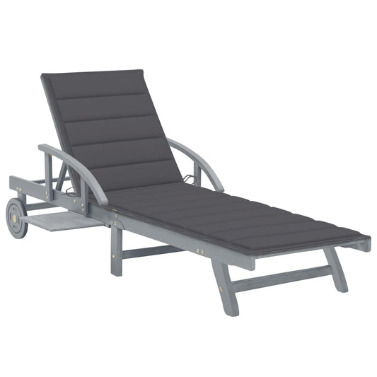 Chaise longue avec coussin en bois d'acacia massif