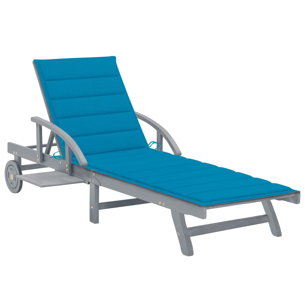 Chaise longue avec coussin en bois d'acacia massif