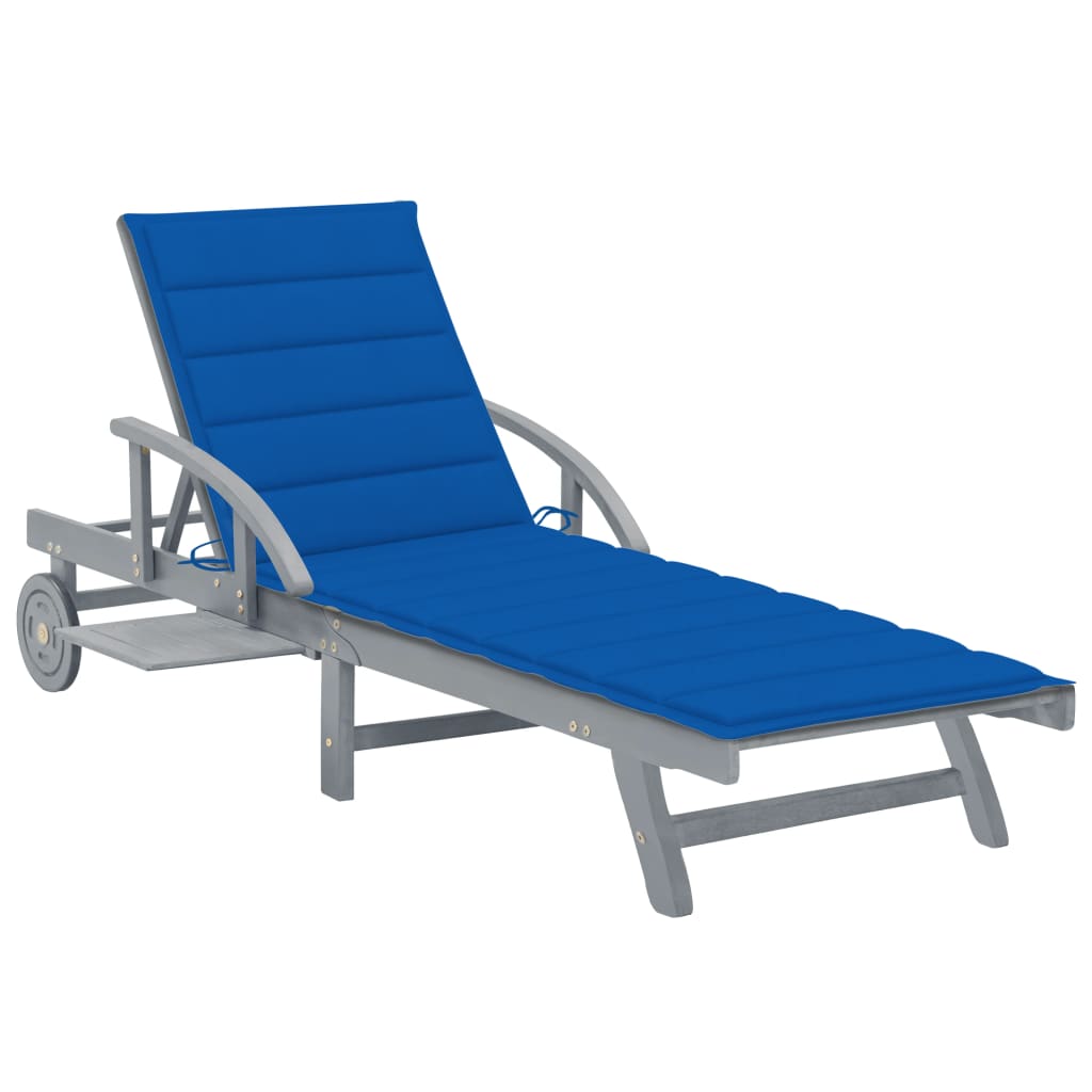Chaise longue avec coussin en bois d'acacia massif