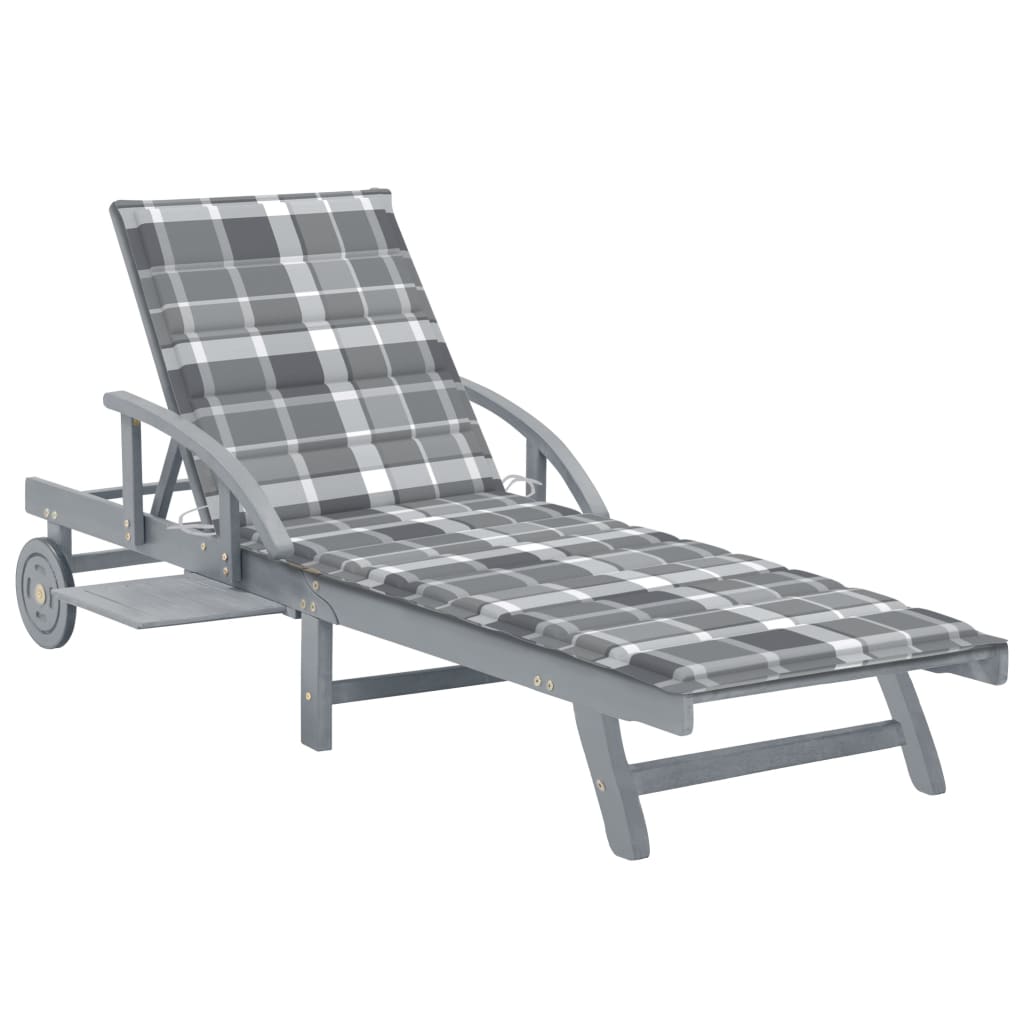 Chaise longue avec coussin en bois d'acacia massif