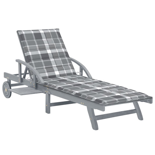 Chaise longue avec coussin en bois d'acacia massif